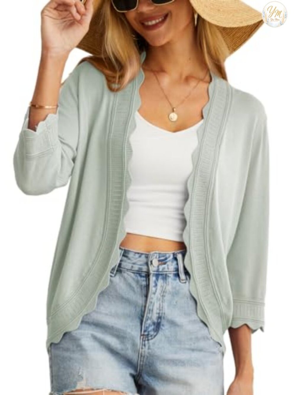 Women's 3/4 Sleeve Lightweight Knit Open Front Cardigan Shrug Sweater